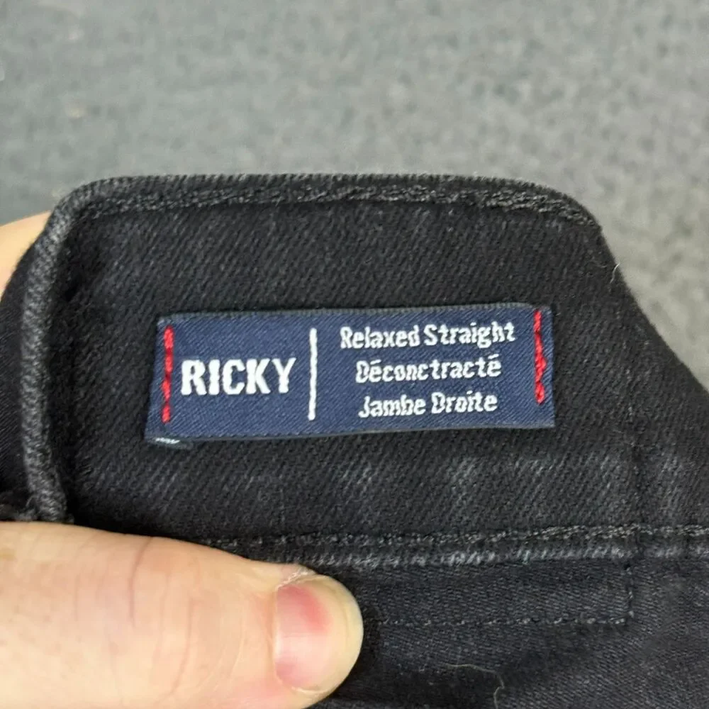 True Religion Jeans Mens 42x31 Black Ricky Relaxed Straight Fit Stretch Denim